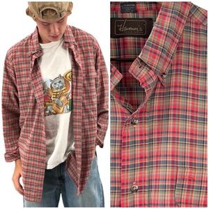 Vintage Men's Plaid Long Sleeve Button Down Shirt Paper Thin 100% Cotton | Large